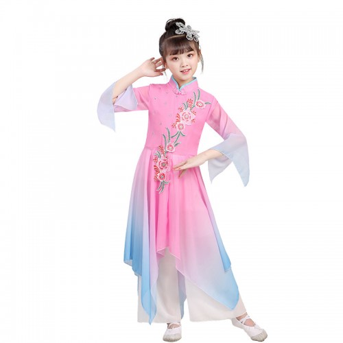 Girls chinese folk dance dresses fairy cosplay dress hanfu umbrella yangko umbrella dance dress costumes